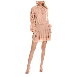 New Ramy Brook Womens Small Mini Dress Coralyn Smocked Dropped Waist Rose Quartz